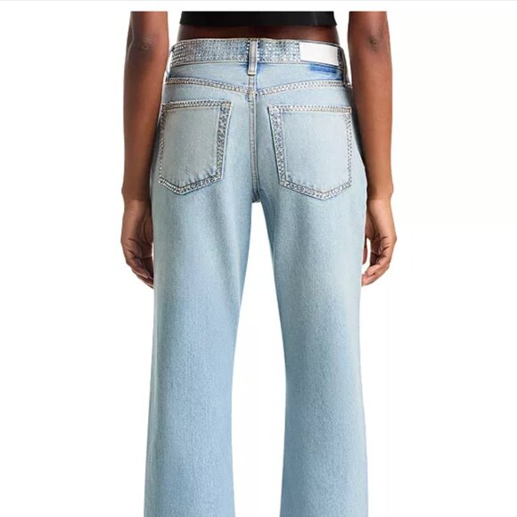 Re/Done Easy Rhinestone Straight Crop Jeans in Diamond Tide 26 $395 - Picture 5 of 8